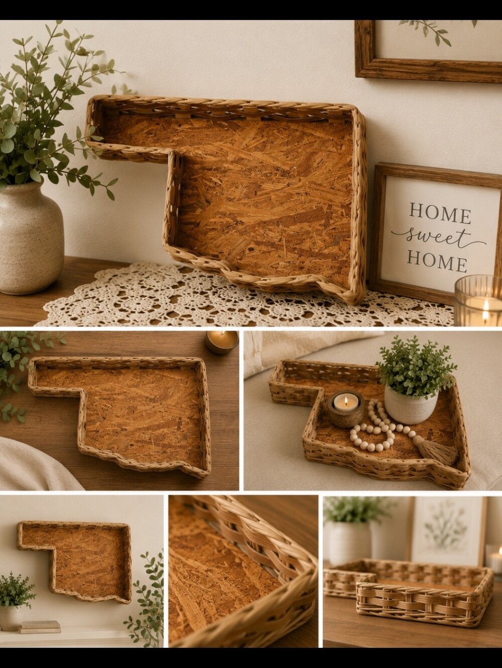 Woven Oklahoma-Shaped Decorative Tray - Natural Brown